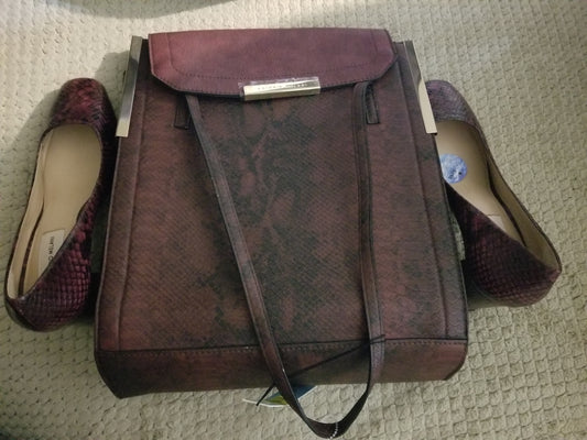 Antonio Melani Burgundy and Black Leather Bag