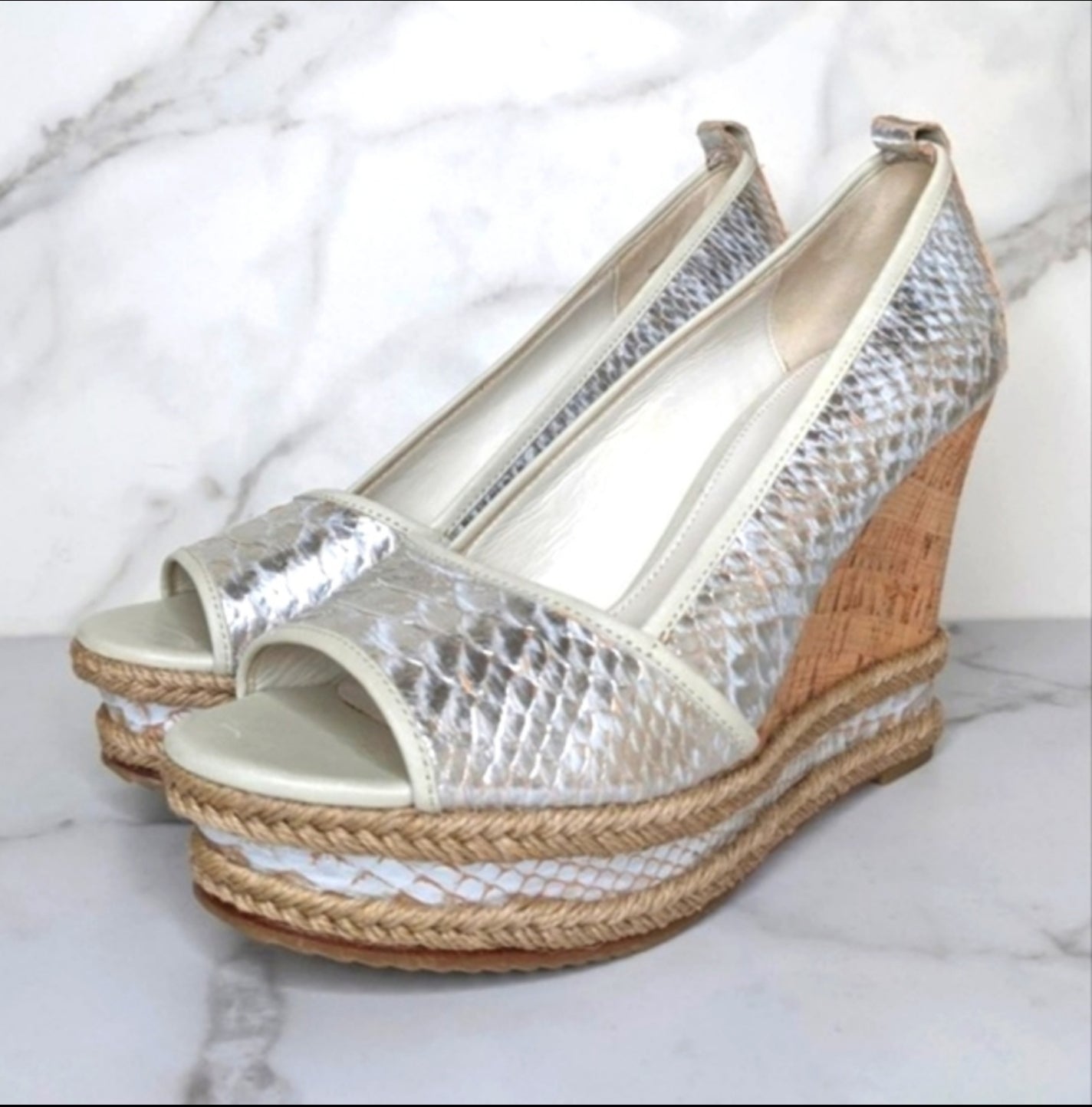 Antonio Melani Silver Leather Wedge Shoes