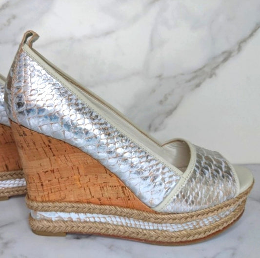 Antonio Melani Silver Leather Wedge Shoes