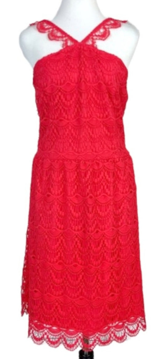 Kenzie Coral Red Lace Dress