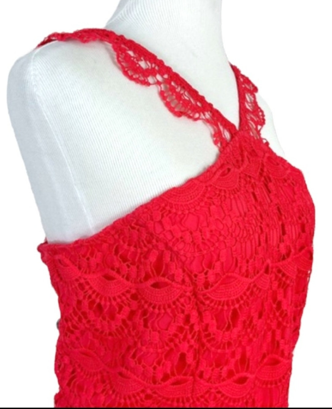 Kenzie Coral Red Lace Dress