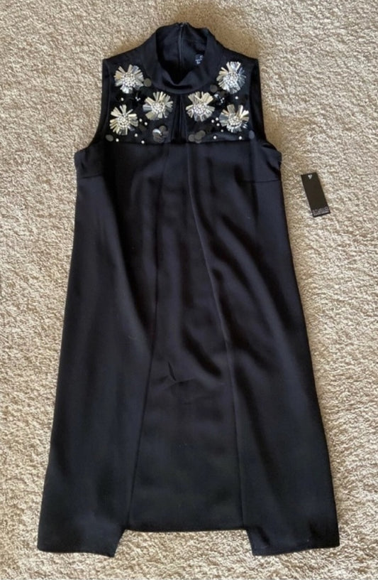 Badgley Mischka Navy Embellished Sequined Navy Sleeveless Dress